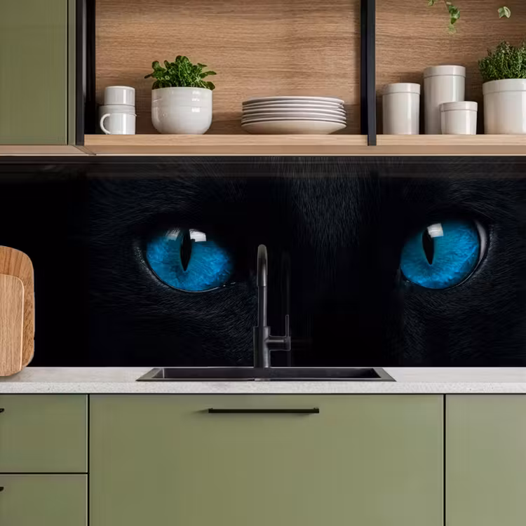 Keuken achterwand - Kat - Blauw - Dier - Zwart — 5