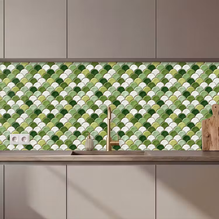 Keuken achterwand - Keramiek - Structuur - Groen - Wit — 1