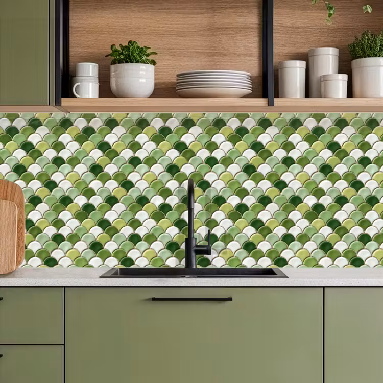 Keuken achterwand - Keramiek - Structuur - Groen - Wit — 5