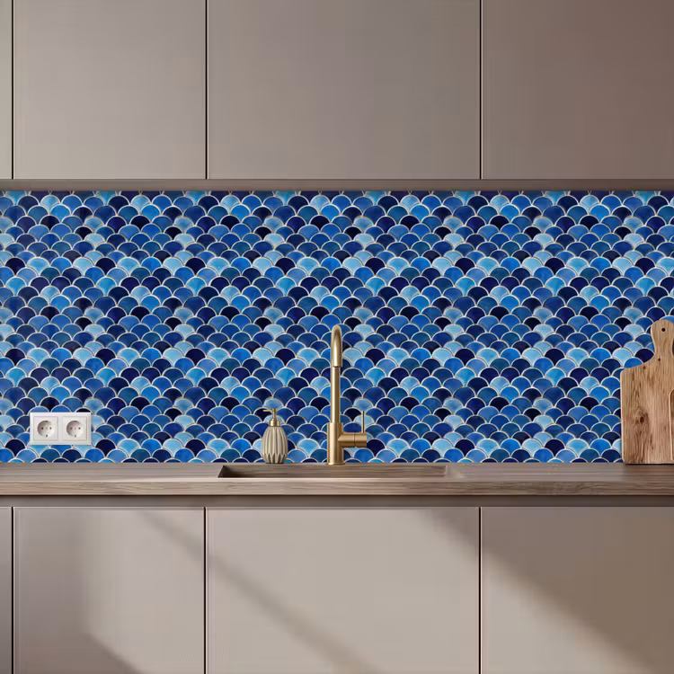Keuken achterwand - Patroon - Vissenschubben - Blauw — 1