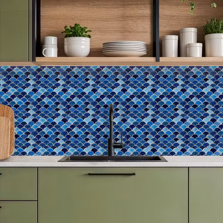 Keuken achterwand - Patroon - Vissenschubben - Blauw — 5
