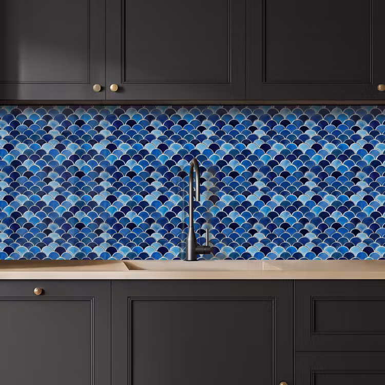 Keuken achterwand - Patroon - Vissenschubben - Blauw — 6