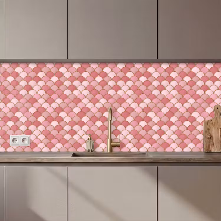 Keuken achterwand - Tegel - Patroon - Roze - Goud — 1