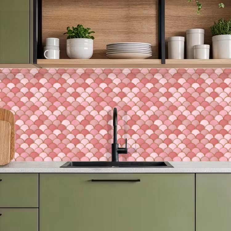 Keuken achterwand - Tegel - Patroon - Roze - Goud — 5