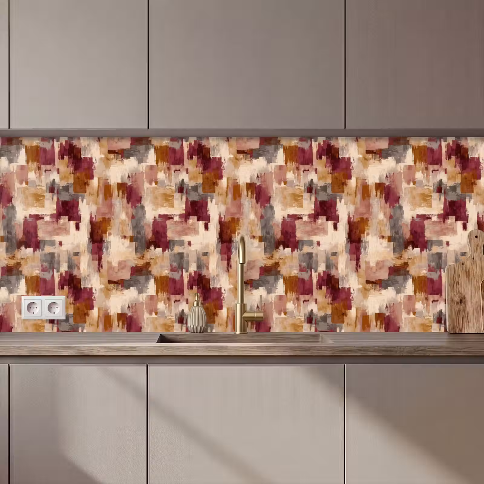 Keuken achterwand - Penseelstrepen - Herfstsymfonie - Bordeauxrood — 1