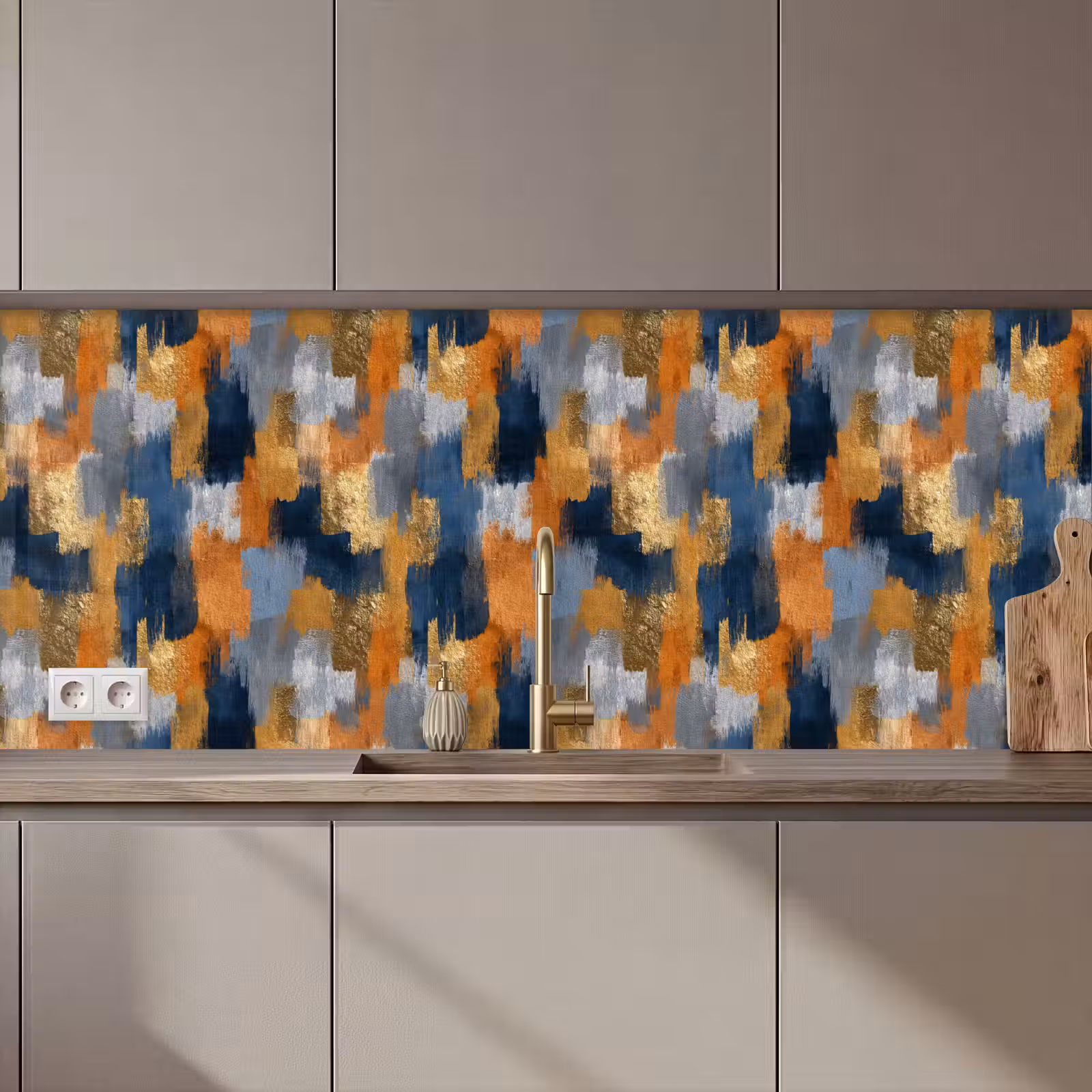 Keuken achterwand - Penseelstrepen - Ruw - Textuur - Koperblauw — 1