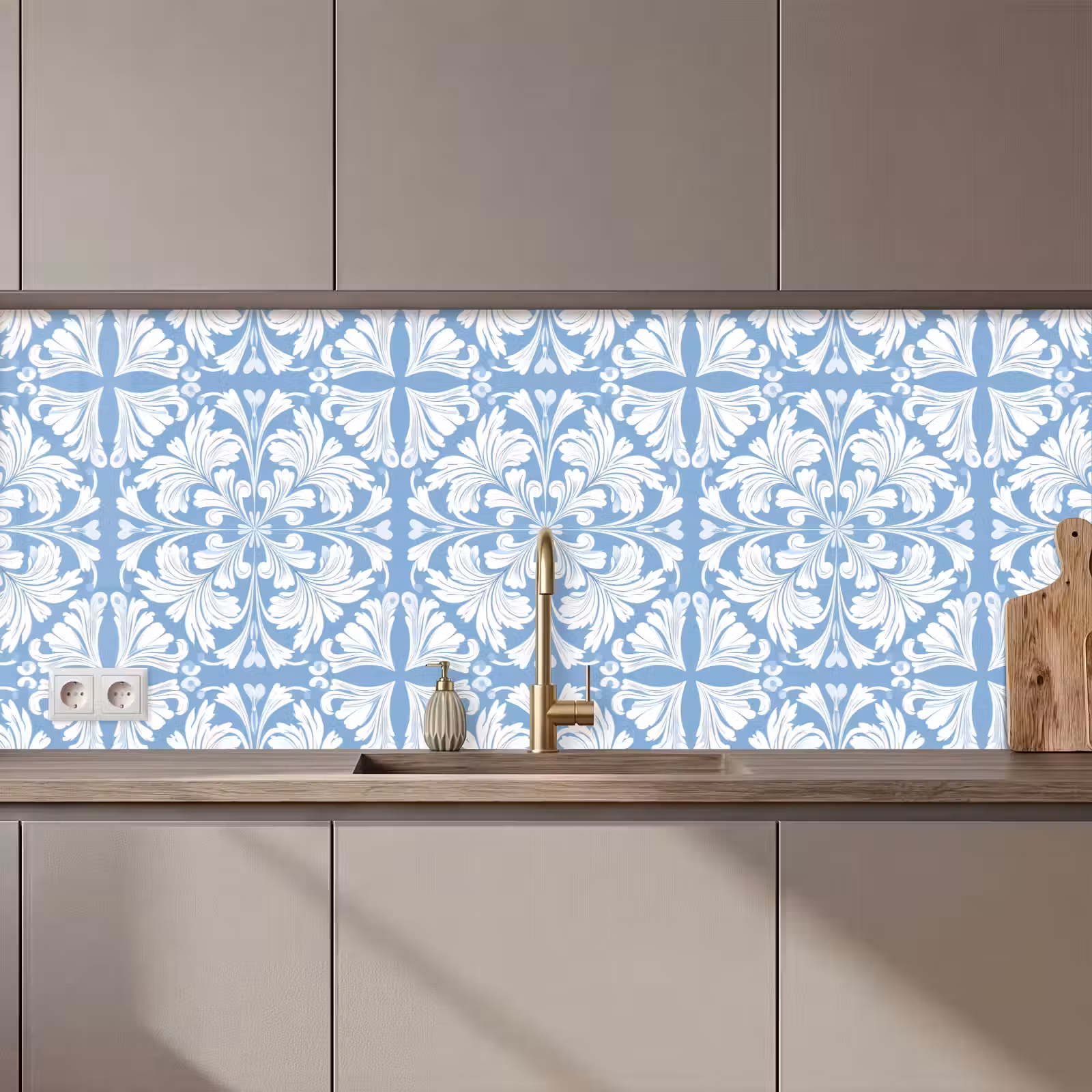 Keuken achterwand - Tegel - Patroon - Wit - Blauw — 1
