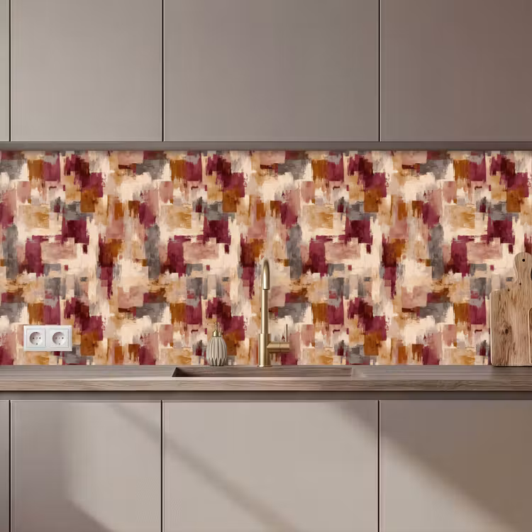Keuken achterwand - Penseelstrepen - Herfstsymfonie - Bordeauxrood — 1