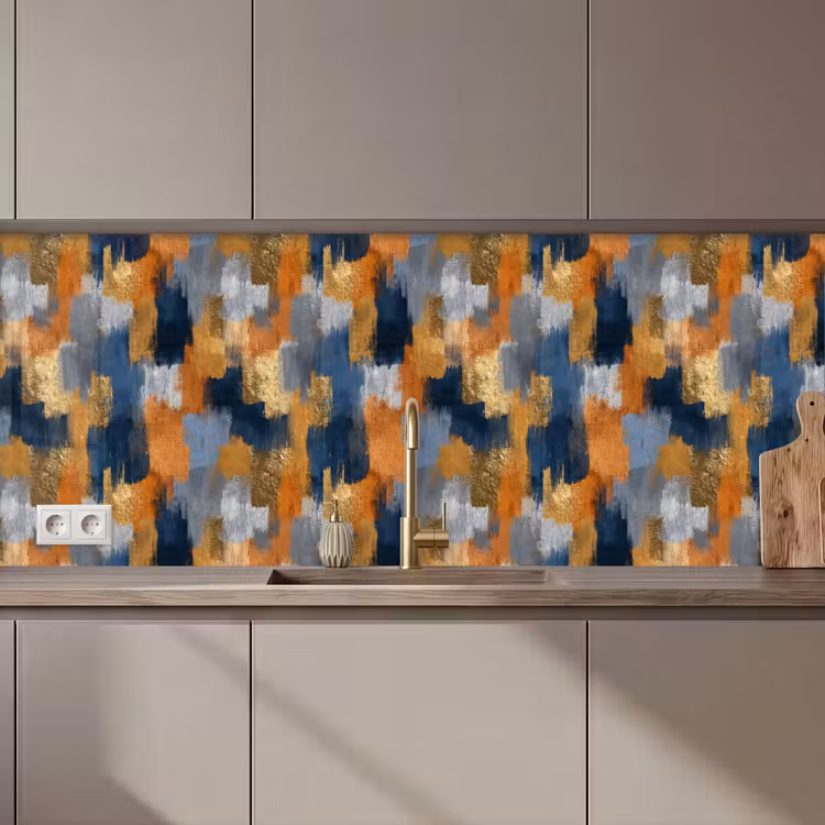 Keuken achterwand - Penseelstrepen - Ruw - Textuur - Koperblauw — 1