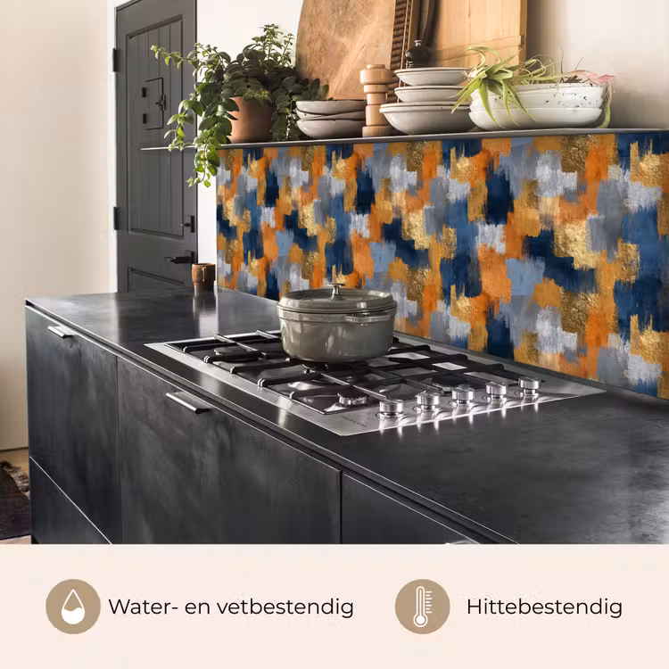 Keuken achterwand - Penseelstrepen - Ruw - Textuur - Koperblauw — 3