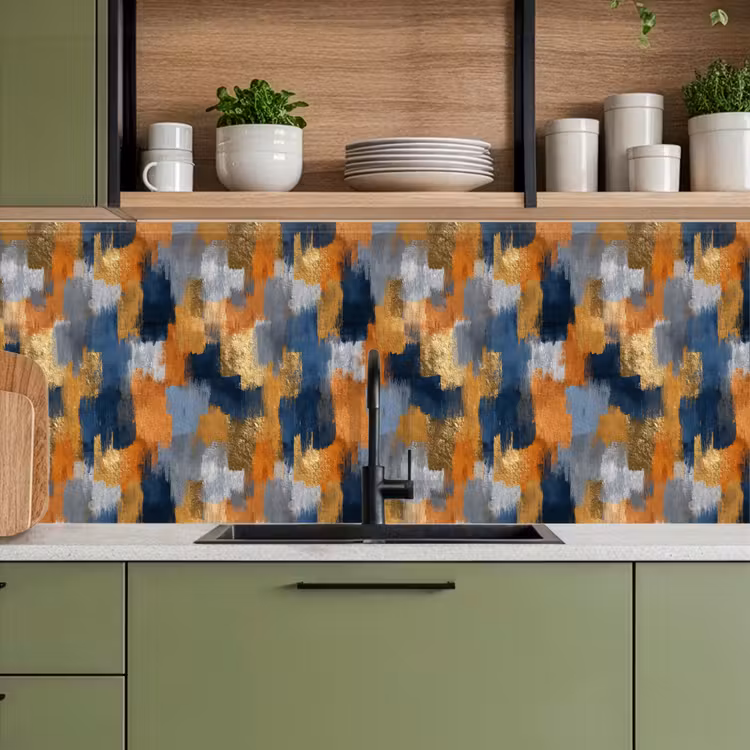 Keuken achterwand - Penseelstrepen - Ruw - Textuur - Koperblauw — 5
