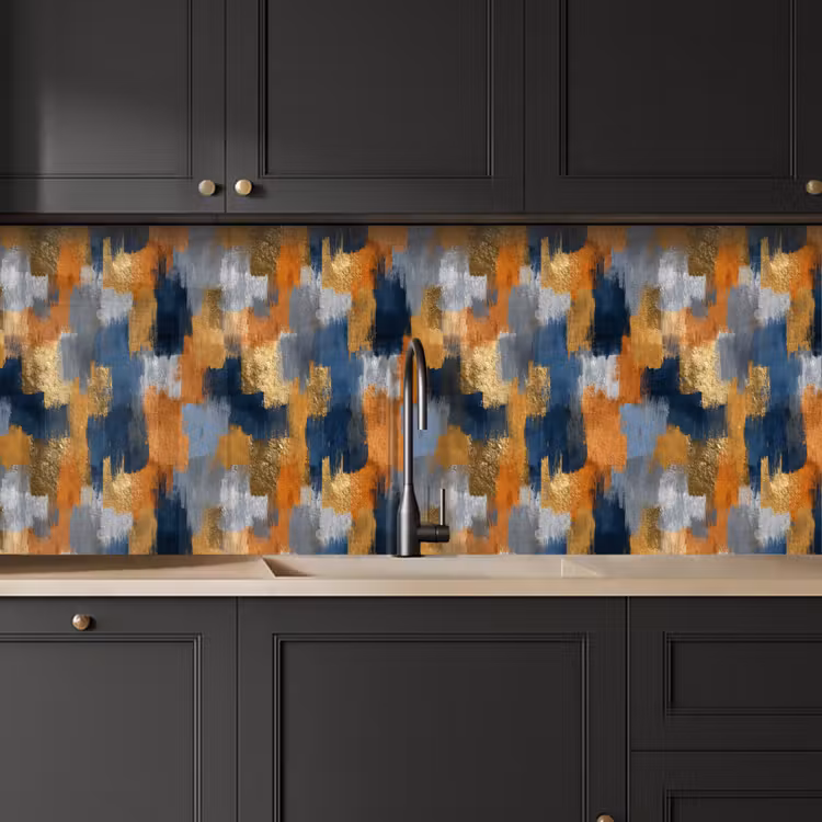 Keuken achterwand - Penseelstrepen - Ruw - Textuur - Koperblauw — 6