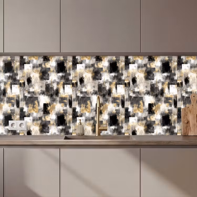 Keuken achterwand - Penseelstrepen - Schaduwpatronen - Zwart - Goud — 1