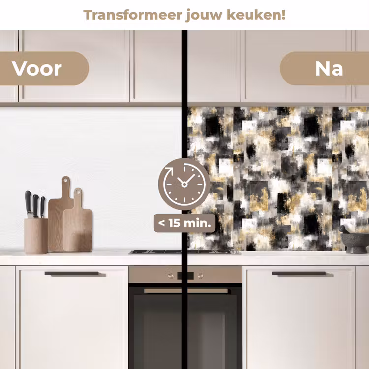 Keuken achterwand - Penseelstrepen - Schaduwpatronen - Zwart - Goud — 2