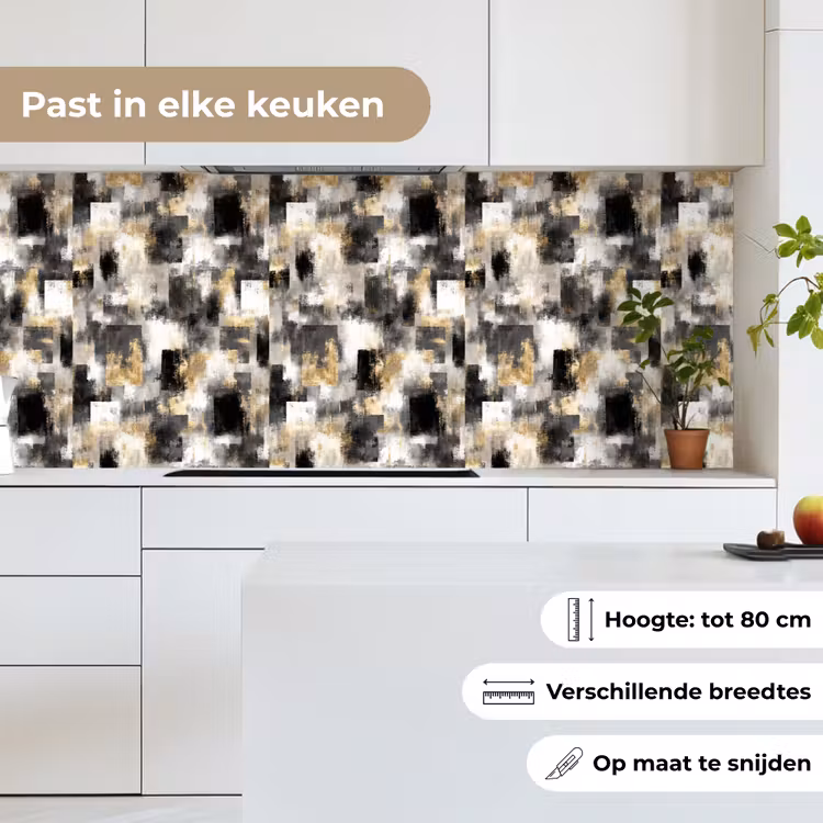 Keuken achterwand - Penseelstrepen - Schaduwpatronen - Zwart - Goud — 4