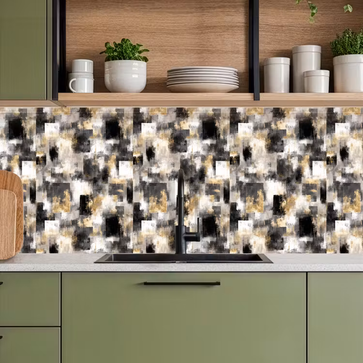 Keuken achterwand - Penseelstrepen - Schaduwpatronen - Zwart - Goud — 5