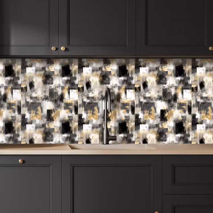 Keuken achterwand - Penseelstrepen - Schaduwpatronen - Zwart - Goud — 6
