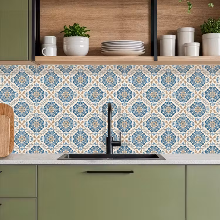 Keuken achterwand - Tegel - Patroon - Blauw - Goud — 5