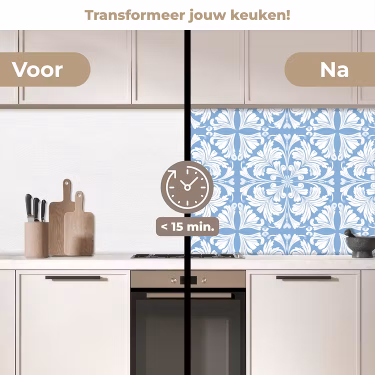 Keuken achterwand - Tegel - Patroon - Wit - Blauw — 2