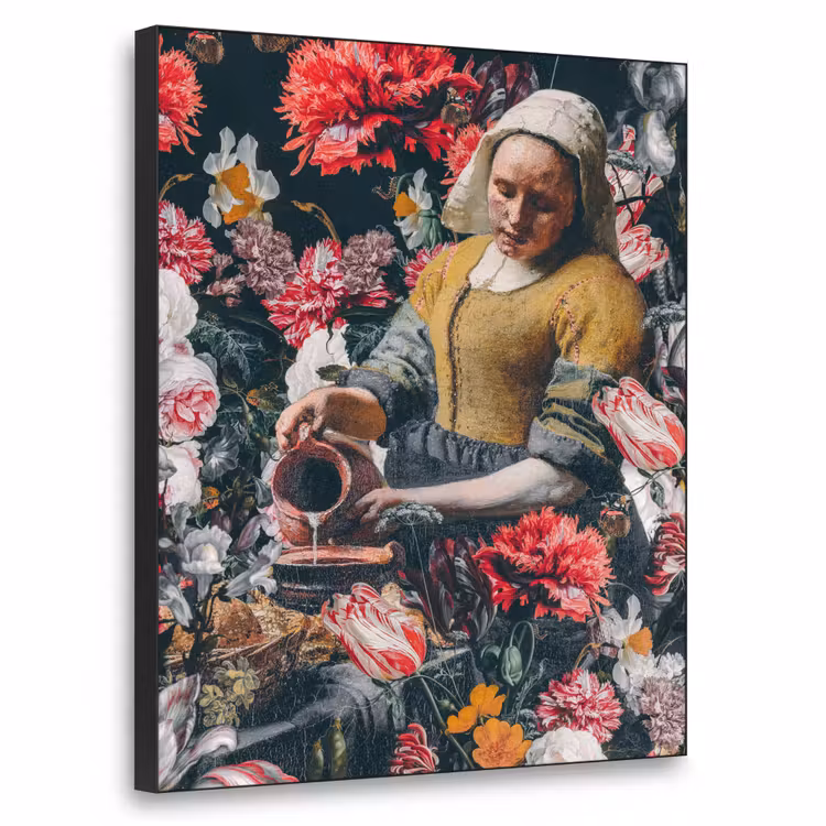 Art Frame - Melkmeisje - Johannes Vermeer - Bloemen - Roze — 1