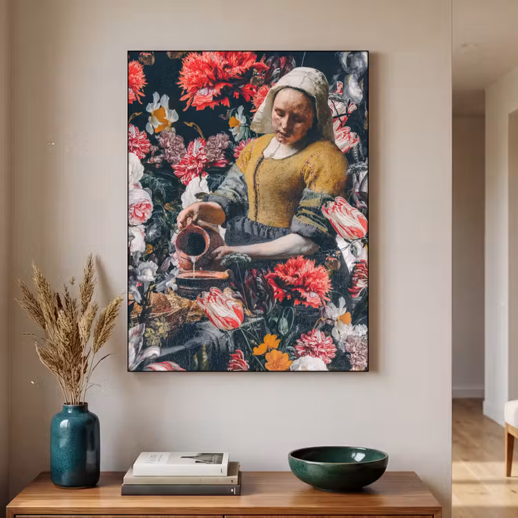 Art Frame - Melkmeisje - Johannes Vermeer - Bloemen - Roze — 3