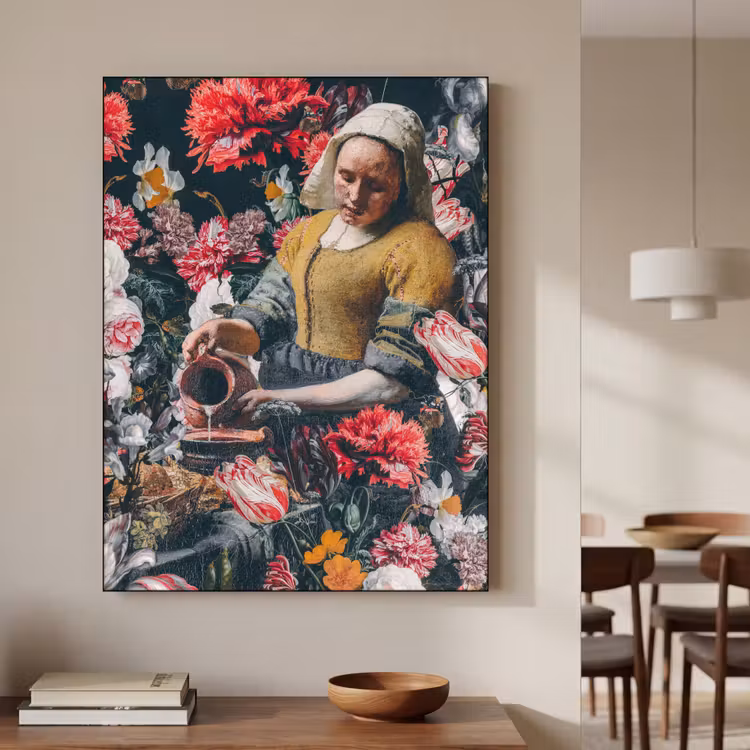 Art Frame - Melkmeisje - Johannes Vermeer - Bloemen - Roze — 5