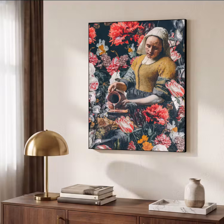 Art Frame - Melkmeisje - Johannes Vermeer - Bloemen - Roze — 7
