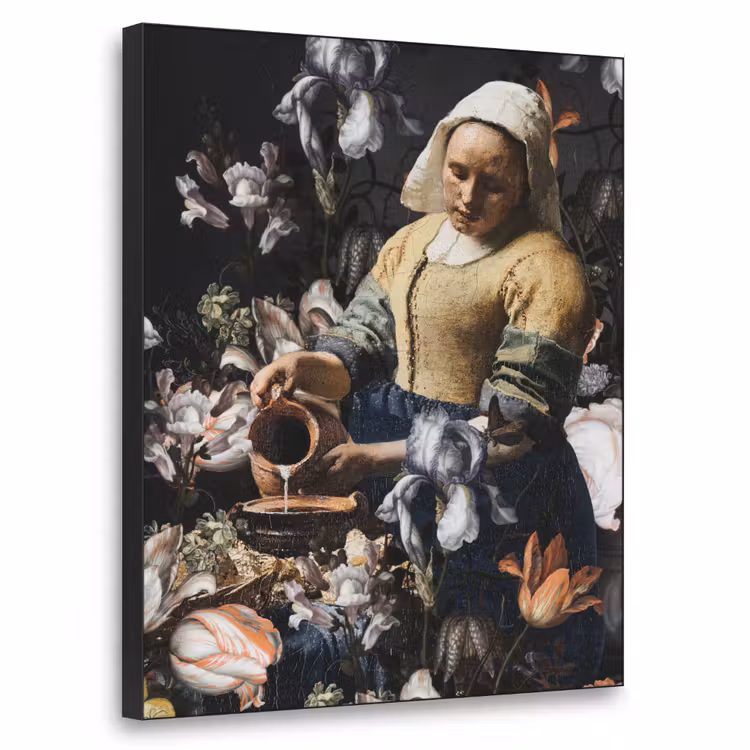 Art Frame - Melkmeisje - Johannes Vermeer - Bloemen - Blauw — 1