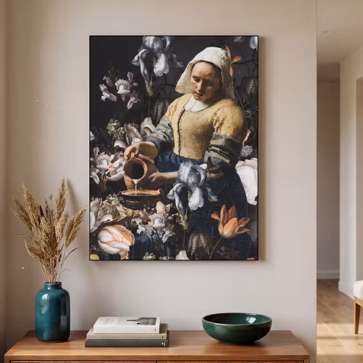 Art Frame - Melkmeisje - Johannes Vermeer - Bloemen - Blauw — 3