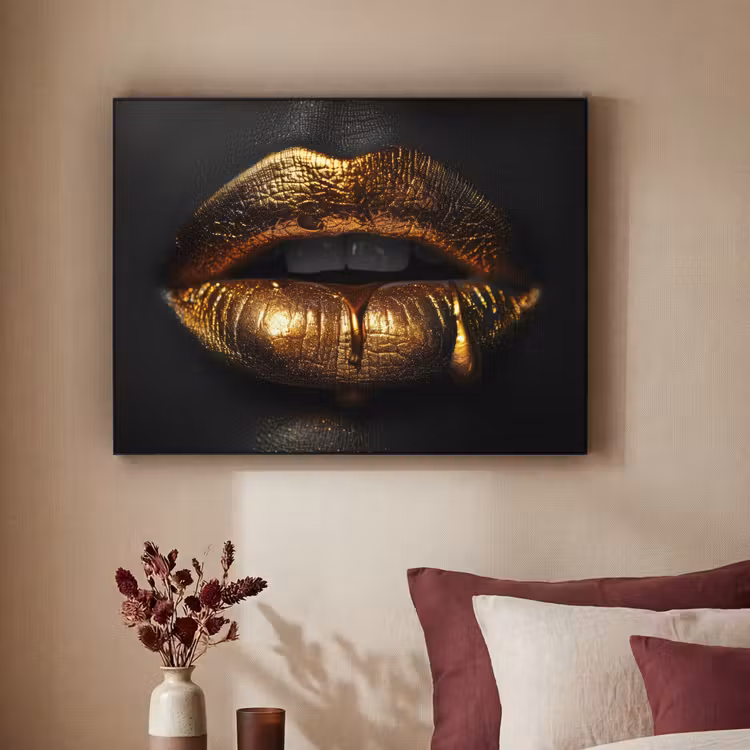 Art Frame - Lippen - Goud - Abstract - Zwart - Aesthetic — 3