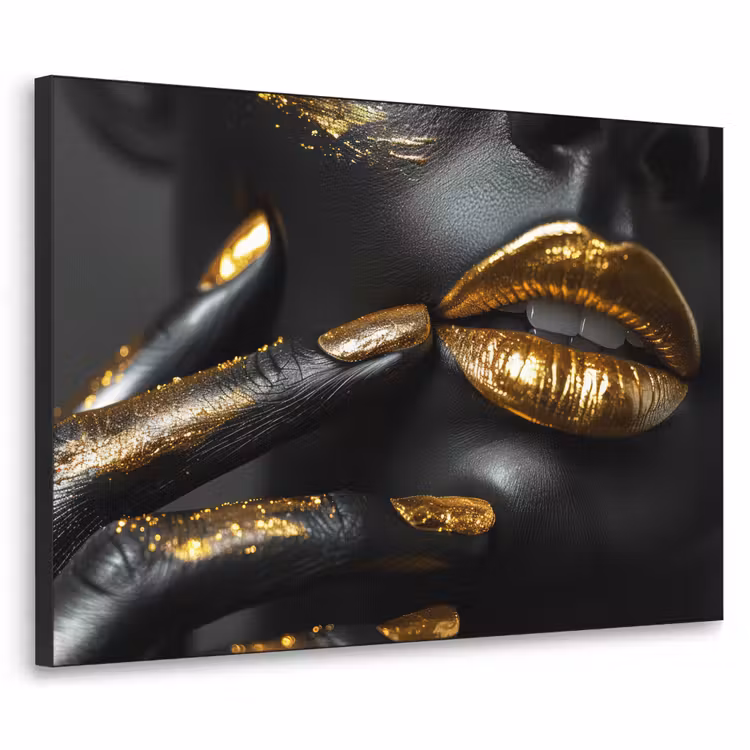 Art Frame - Lippen - Goud - Abstract - Zwart - Vrouw — 1