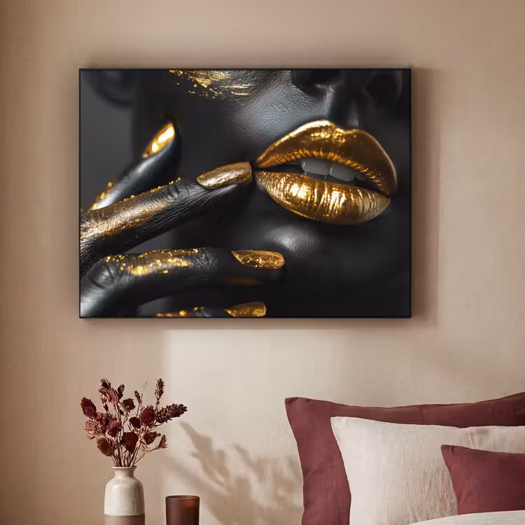 Art Frame - Lippen - Goud - Abstract - Zwart - Vrouw — 3