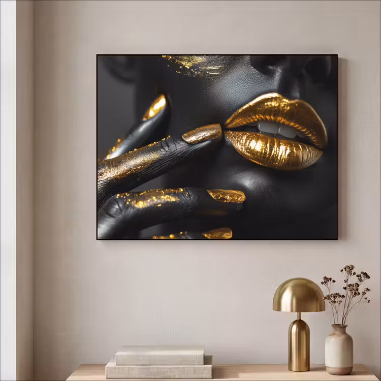 Art Frame - Lippen - Goud - Abstract - Zwart - Vrouw — 5