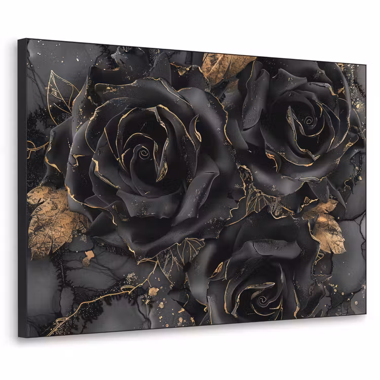 Art Frame - Rozen - Zwart - Bloemen - Goud — 1