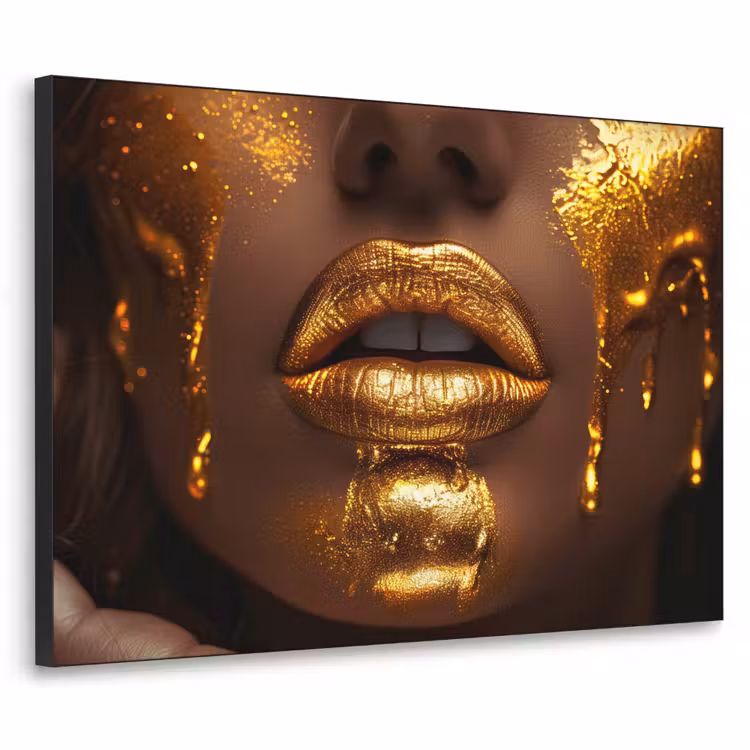 Art Frame - Vrouw - Goud - Gezicht - Verf - Lippen — 1