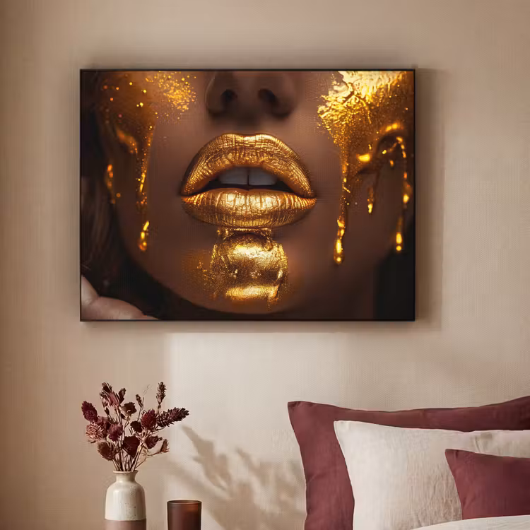 Art Frame - Vrouw - Goud - Gezicht - Verf - Lippen — 3