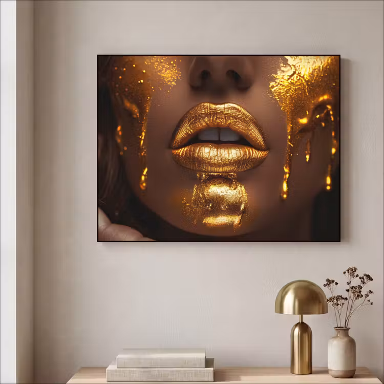Art Frame - Vrouw - Goud - Gezicht - Verf - Lippen — 5