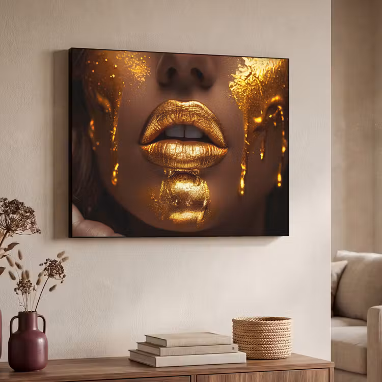 Art Frame - Vrouw - Goud - Gezicht - Verf - Lippen — 7