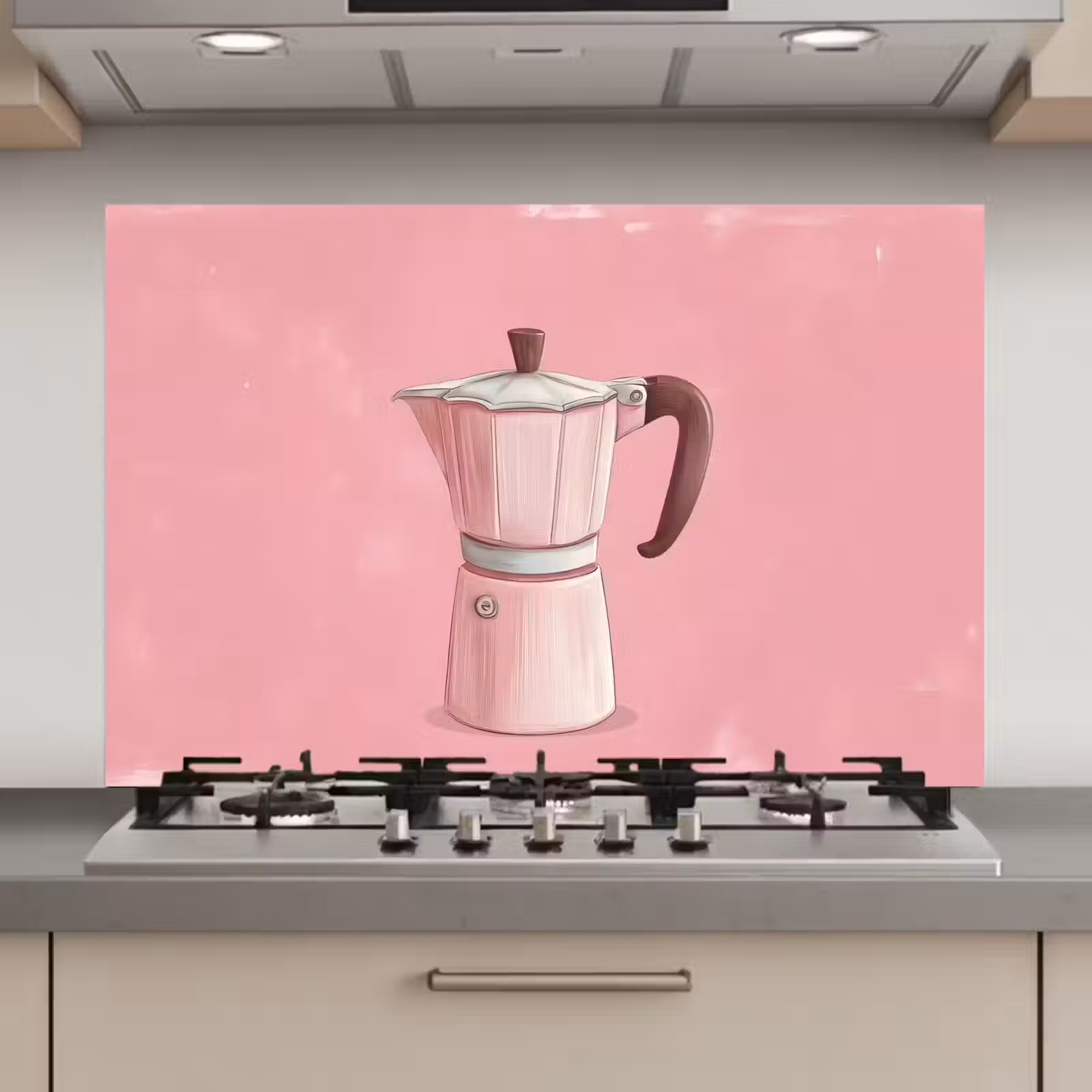Spatscherm keuken - Roze - Mokkapot - Illustratie - Koffie — 1