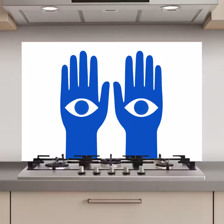 Spatscherm keuken - Handen - Twee - Ogen - Blauw — 1