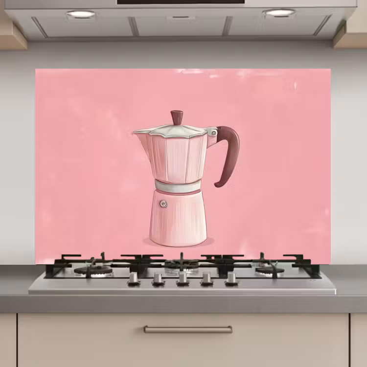 Spatscherm keuken - Roze - Mokkapot - Illustratie - Koffie — 1
