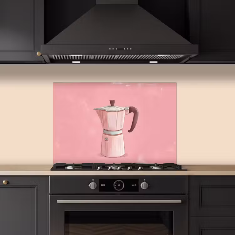 Spatscherm keuken - Roze - Mokkapot - Illustratie - Koffie — 2