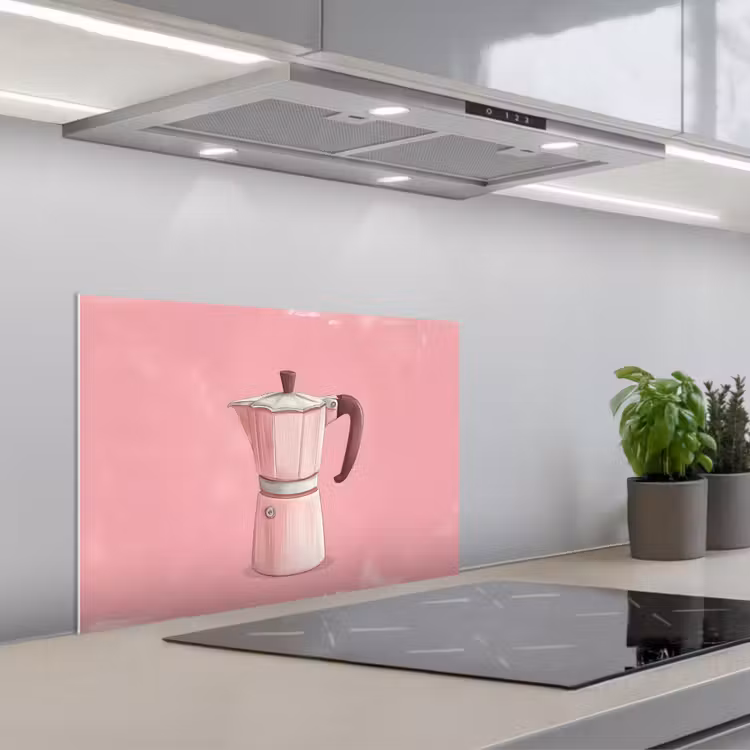 Spatscherm keuken - Roze - Mokkapot - Illustratie - Koffie — 5