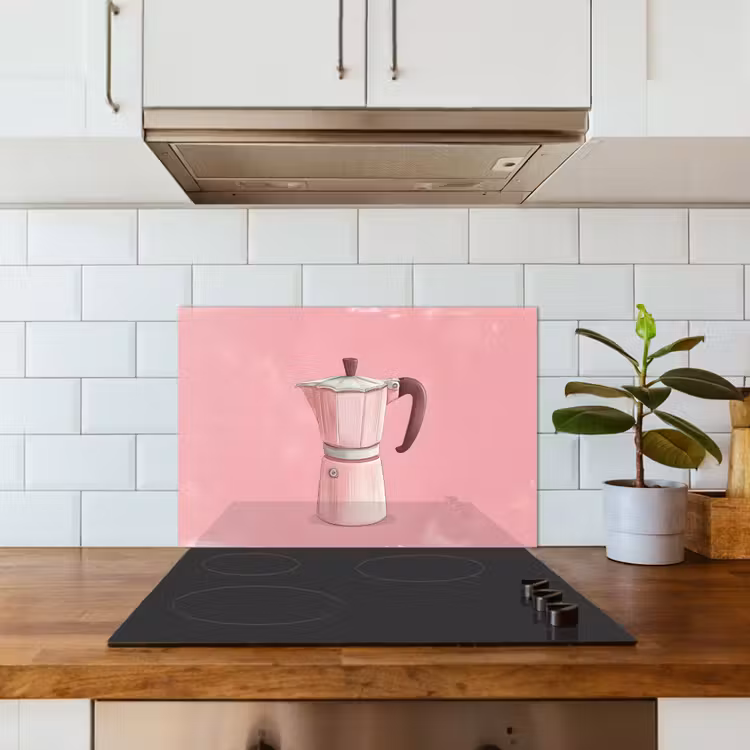 Spatscherm keuken - Roze - Mokkapot - Illustratie - Koffie — 6