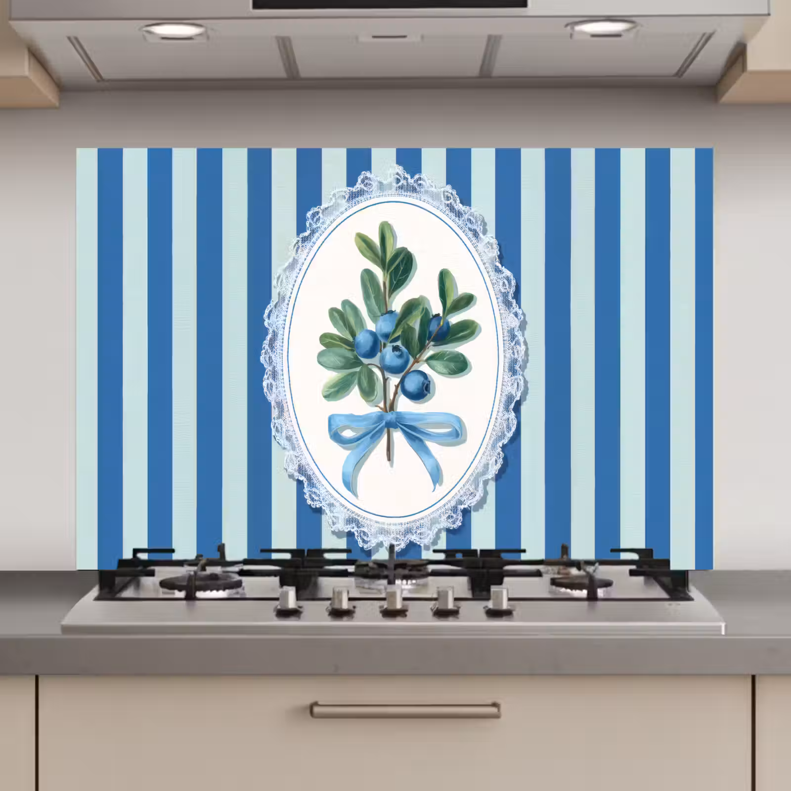Spatscherm keuken - Illustratie - Bessen - Blauw - Strepen — 1