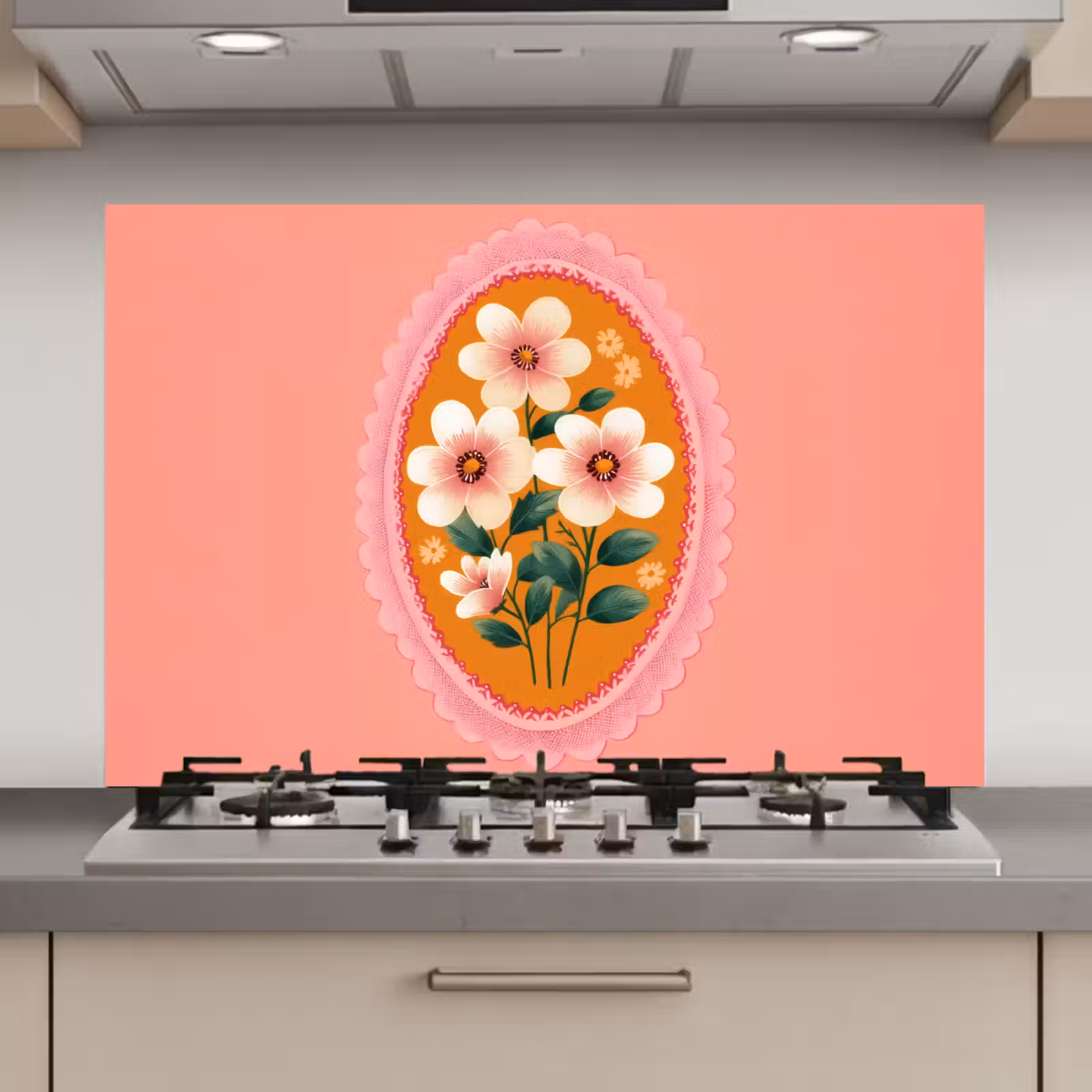 Spatscherm keuken - Illustratie - Bloemen - Rand - Roze — 1