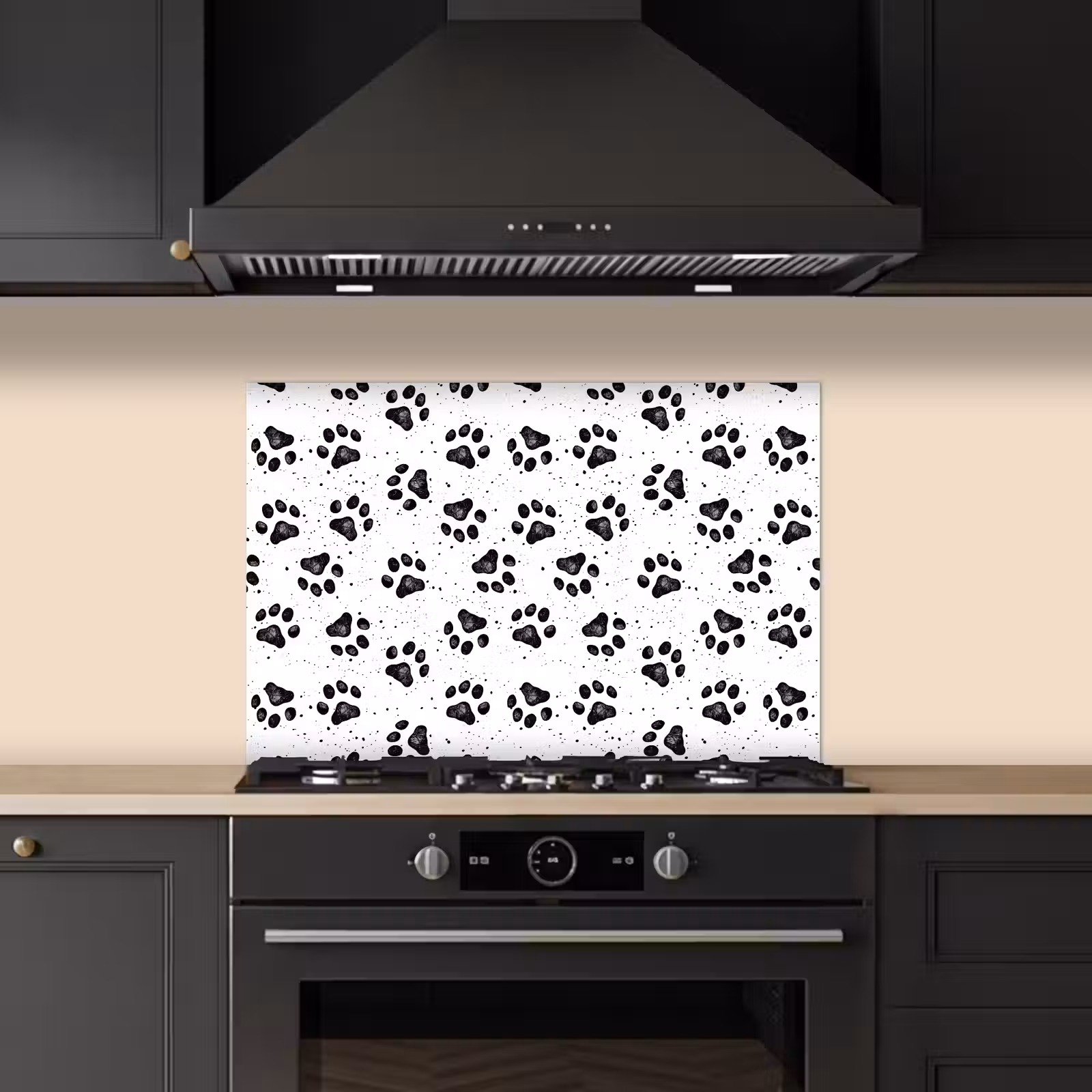 Spatscherm keuken - Paw - Pattern -Black — 1