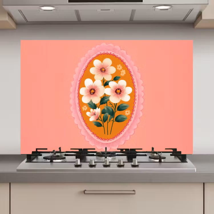 Spatscherm keuken - Illustratie - Bloemen - Rand - Roze — 1