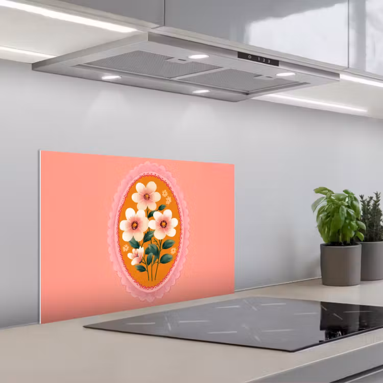 Spatscherm keuken - Illustratie - Bloemen - Rand - Roze — 5