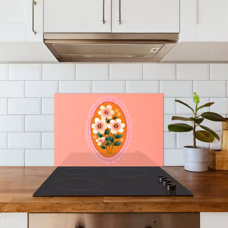 Spatscherm keuken - Illustratie - Bloemen - Rand - Roze — 6